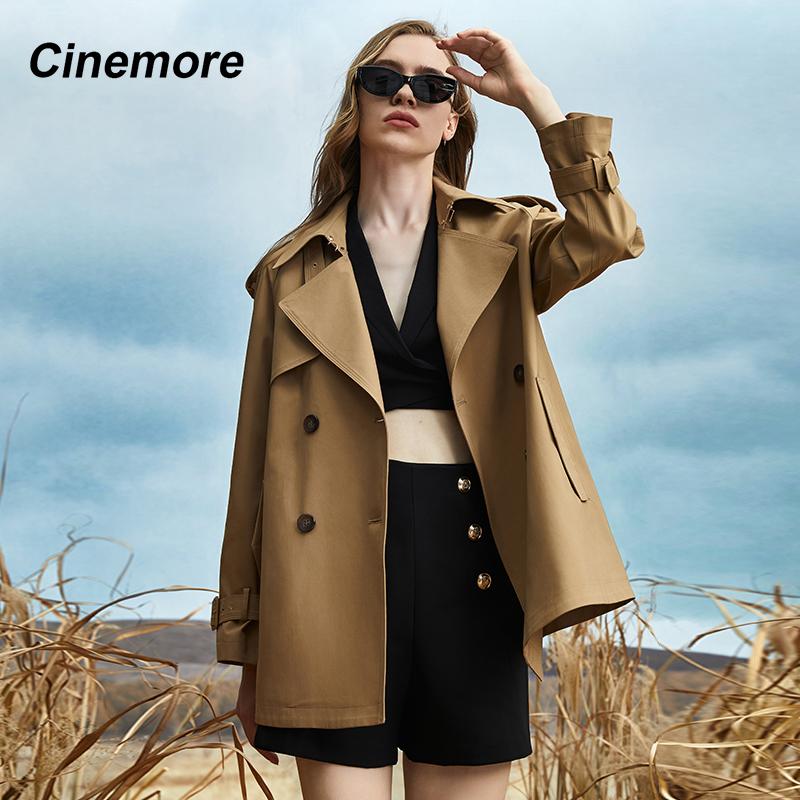

Cinemore Осінній новий тренч середньої довжини для жінок, повсякденна куртка-вітровка, двобортне жіноче пальто з поясом і поясом S хакі