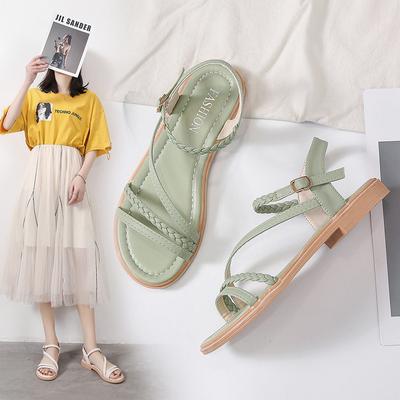 Beautiful Explosion Casual Flat Sandals Women's Outer Wear Summer New Fashion Versatile Soft Sole Pregnant Women's Roman Shoes