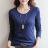 Round Neck Solid Color Long Sleeved Women's T-shirt