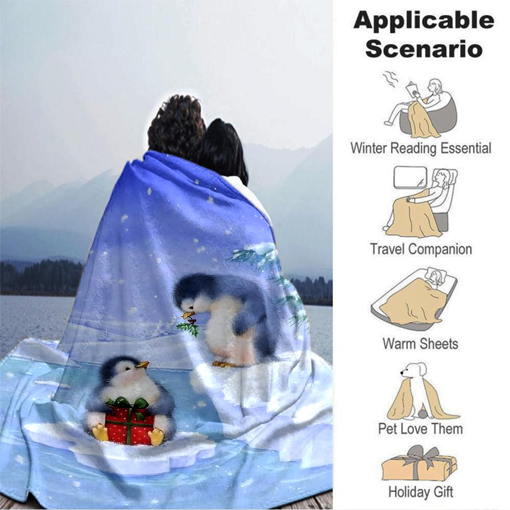 Penguin Christmas Gift Snowscape Blanket Soft Throw Blanket For Home Bedroom Bed Sofa Travel Office Solid Christmas Blanket