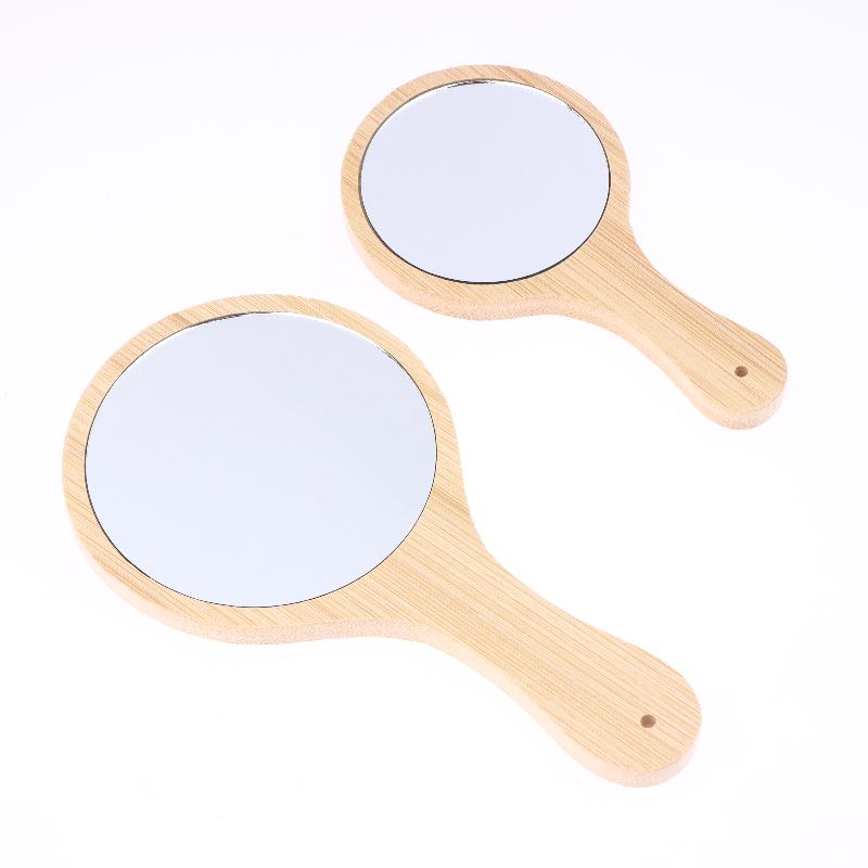 Portable Bamboo Makeup Mirror Handmade Handle Round Cosmetic Mirror With Handle Personal Vanity Handheld Mirror