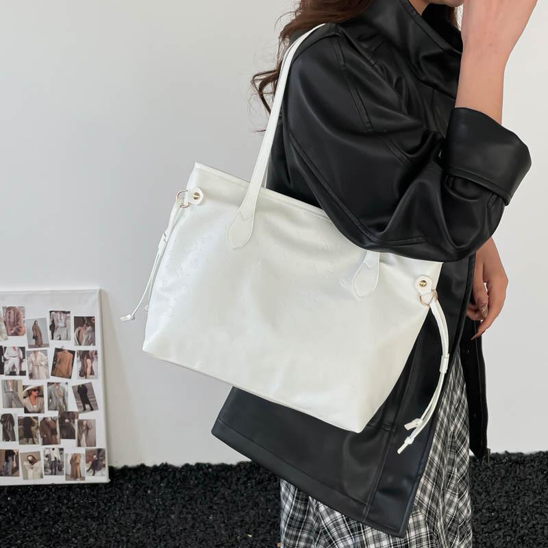 Women Korean Style Simple Solid Color Casual Versatile Pu Tote Shoulder Bag