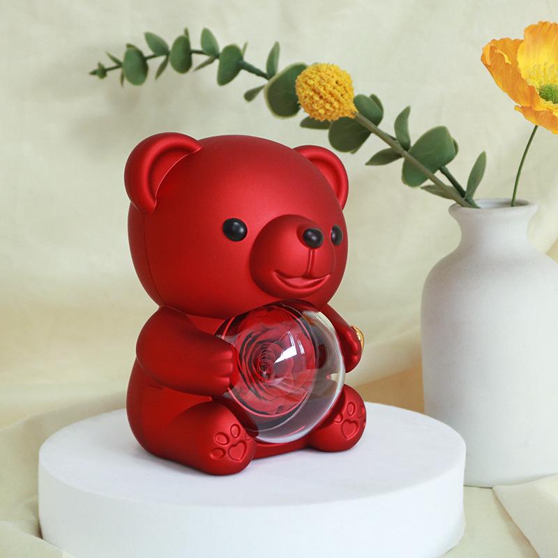 Luxurious Rotating Teddy Bear Jewelry Box with Rose Design - Ideal for Proposals & Gifts