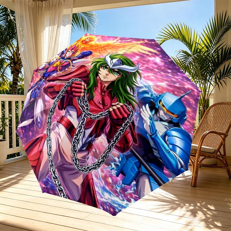 Saint Seiya Print Automatic Open Close Umbrella, Portable Foldable Umbrella, for Outdoor Commute Camping Trip, Ideal Birthday Gift