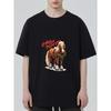 Christmas Horse T-Shirt Black Horse With Santa Hat And Wreath Print Happy New Year Text Holiday Party Wear