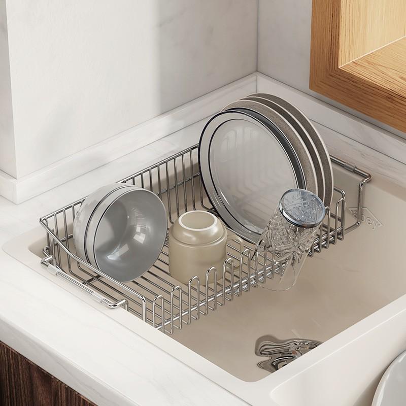 Adjustable Stainless Steel Sink Organizer Rack With Drain Tray Kitchen Countertop Storage