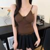 Women's V Neck Spaghetti Strap Cami Top Slim Fit Ballet Style Lace Bow Built-in Bra Cropped Tank Top