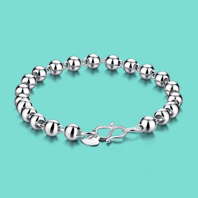 Bohemian Women's Original 925 Silver Bracelet Classic Smooth 5-8MM Bead Chain Unisex Genuine Silver Charm Jewelry with GiftBox
