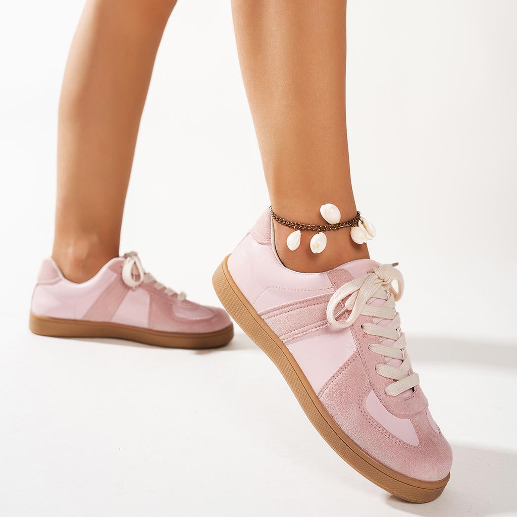 Ladies' Classic Low Cut Sneakers - Comfortable Lace Up Casual Shoes, All Season Sneakers, Training Shoes, Solid Color, Flat Head, Lace Up Closure