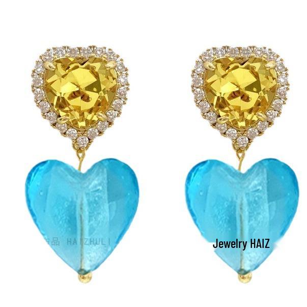 

Handmade Retro Gemstone Heart-Shaped Earrings