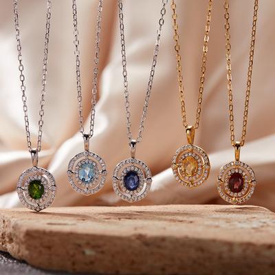 Catena Collana con Ciondolo a Forma di Tesoro Colorato Naturale in Argento Sterling S925 Placcato Oro 18K Stile Lusso di Alta Gamma Gioielli di Nicchia