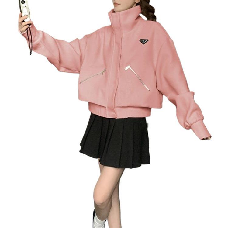 Plus Size Women's College Style Stand-Up Collar Autumn Jacket - Loose Fit, Niche Design