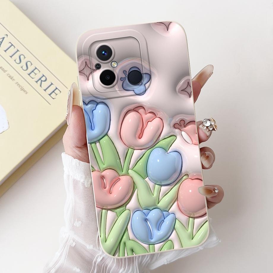 For Xiaomi Redmi 12C 11A 4G Phone Case Redmi 12 4G Poco C55 Back Cover Soft Liquid Silicone Pnada Rabbit Flower Cute Fundas