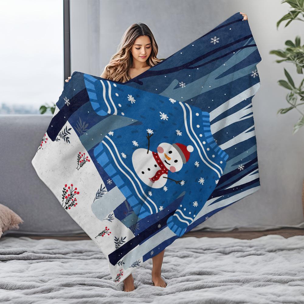Tuniu Cute Snowman Print Blanket for Sofa Bed Living Room Bedroom Throw Blanket