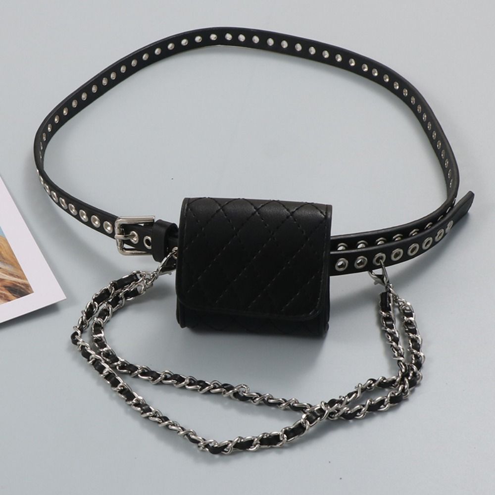 Silver Women Waist Bag PU Women Belt Bag Portable Belt Waist Bag Female