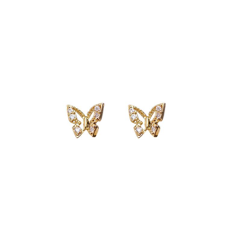 925 Silver Inlaid Crystal Butterfly Stud Earrings Women Classic Daily Jewelry Exquisite Quality