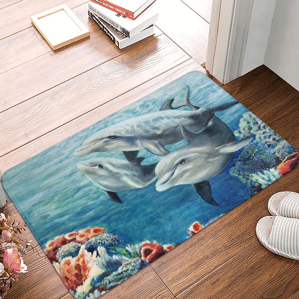 Meeresbewohner Delfin Fisch Boden Tür Küche Badezimmer Matte Rutschfest Innen Ozean Tier Fußmatte Garage Eingang Teppich Teppich