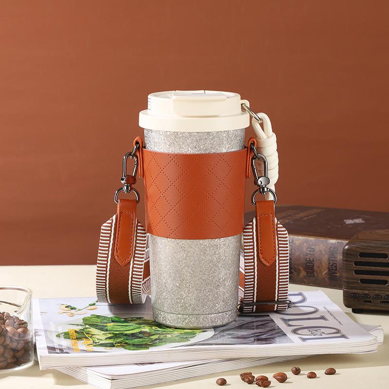 Kaffeebecher tragbar hochwertig Eisblumen-Titanbecher mit tragbarem Outdoor-Thermosbecher mit großem Fassungsvermögen