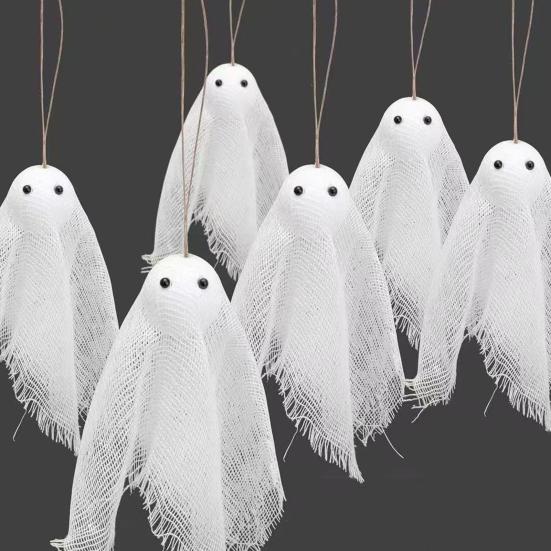 Halloween Hanging Ghost Ornaments Small White Cloth Ghosts Decoration for Haunted House Party Yard Tree Decor