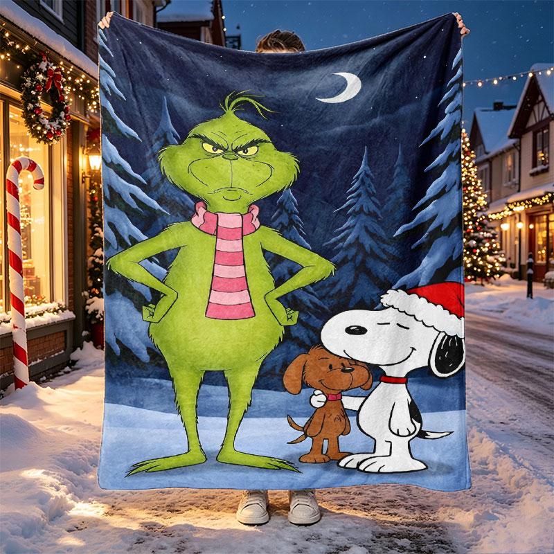 The Grinch Pattern Blanket for Home Decoration, Bed, Sofa, Car Travel, Camping, Suitable for All Seasons, Birthday Christmas Gift