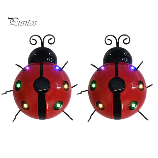 

2 шт. Садовые божьи коровки, солнечные светильники, металлические фигурки божьих коровок, уличный декоративный светильник, водонепроницаемые статуэтки божьих коровок, солнечная лампа для дорожки на патио разноцветный