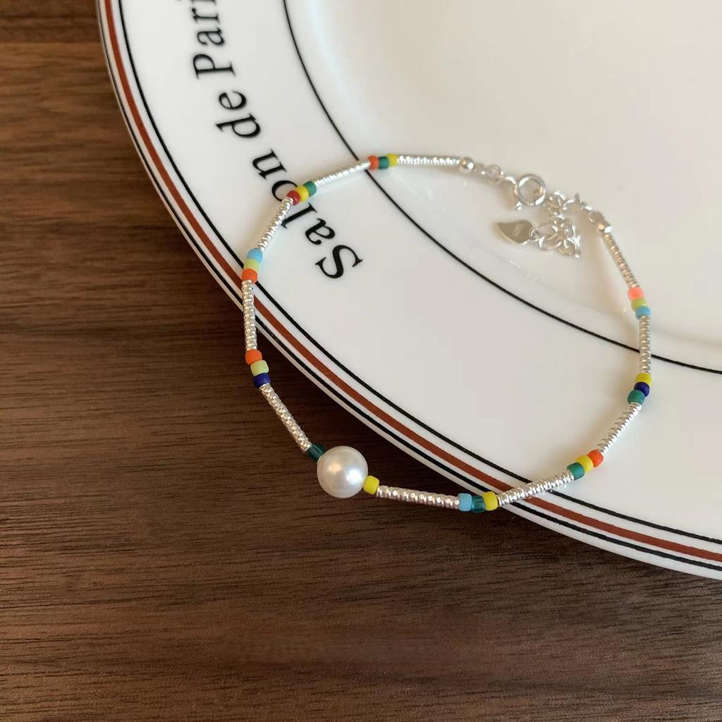 Broken Silver, Rainbow Smiley Face, Beaded Bracelet, Women'S Niche Versatile, Sweet Temperament Stacked, Absolutely Worn Accessories