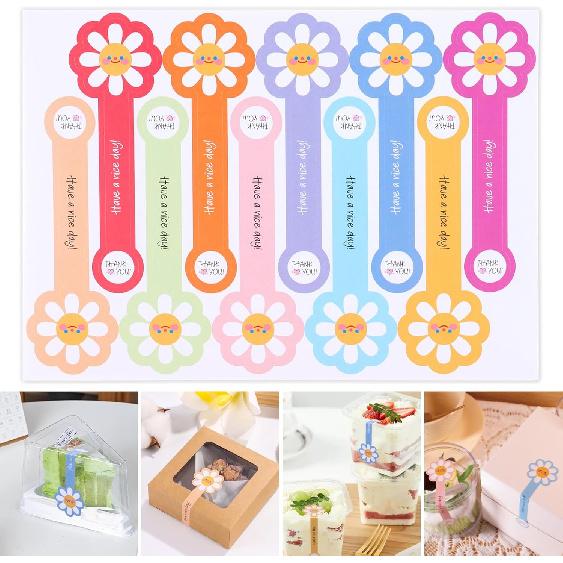 Beyonday 300pcs Handmade Lollipop Baking Stickers for Cake Box/T/Jars/Coffee Cups/Bottles, Long Label Flower Sealing Bakery Stickers for Gift