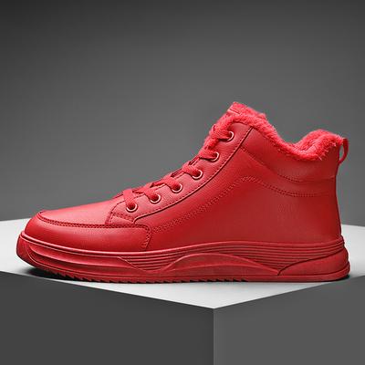 Big Red Chinese New Year Shoes High-top Cotton Shoes Winter Warm Velvet Board Shoes Youth Martin Boots
