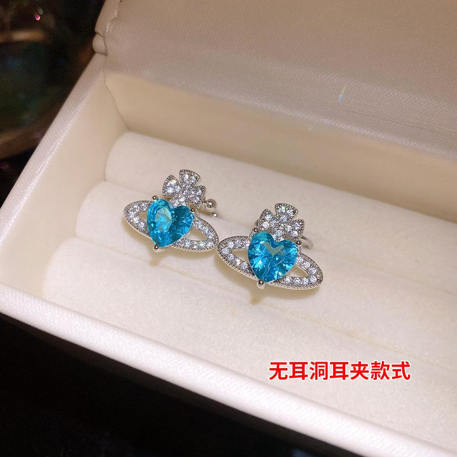 Zircon Love Saturn Ear Clips Personalized Design No Ear Piercing Earrings Fashion Versatile Premium Ear Bone Clips