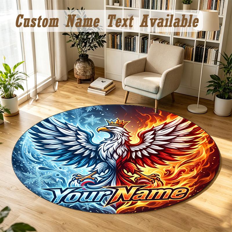 Round Rug Custom NamePoland Football Pattern Non Slip Carpet Home Floor Decor
