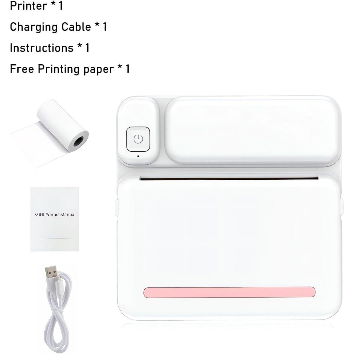 

Міні-принтер наклейок, міні-принтер Bluetooth, портативний безчорнильний термопринтер для друку конспектів, анатомічних схем, фотографій, журналів, саморобок амаранту рожевого кольору