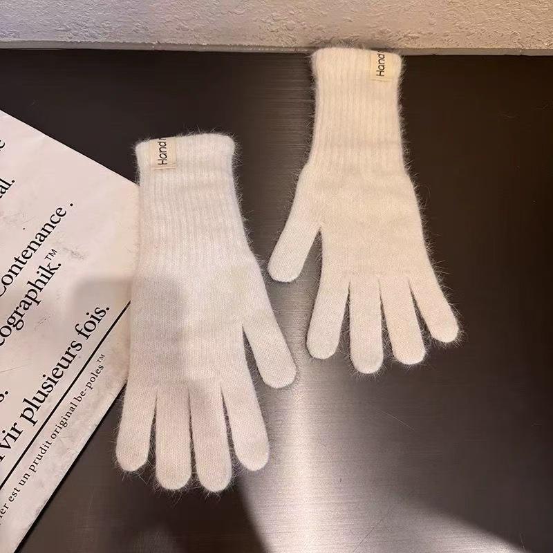 Women Rabbit Hair Gloves Cable Knit Touchscreen Finger Hole Winter Autumn Warm Wrist Length Classic Gloves Female Mitten