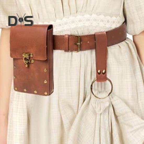 Retro Steampunk Belt Pouch - Cellphone Holder Waist Bag For Renaissance, Halloween & Cosplay, Black, Large