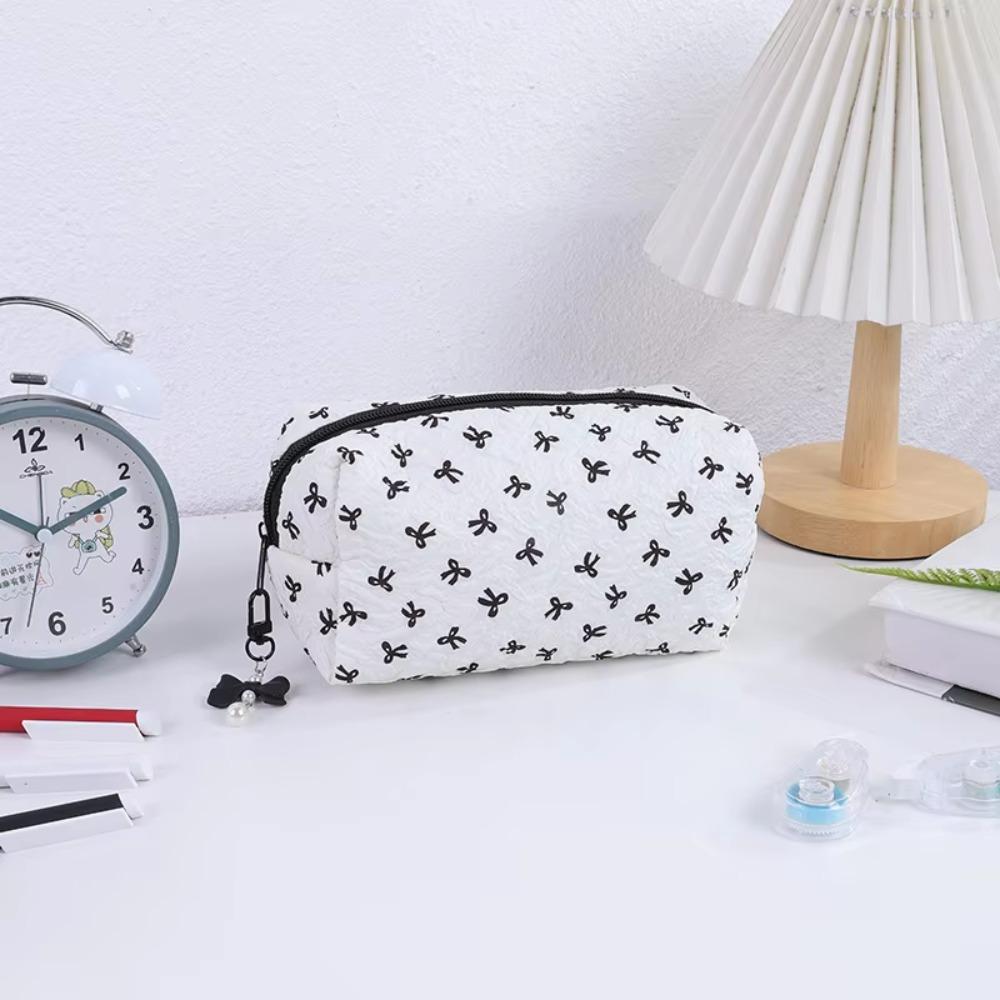 Large Capacity Pencil Pouch Makeup Case Stationery Bag Bow Tie Pencil Case Girls Women