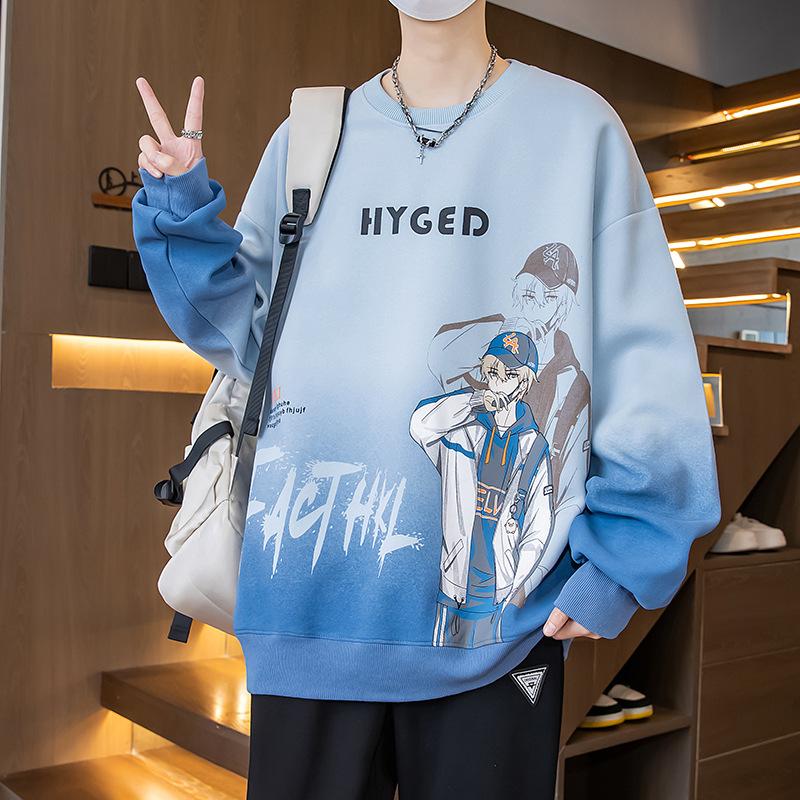 

Осенний свитер для подростка, с круглым вырезом, новый, свободный, трендовый, с мультяшным принтом 3XL синий