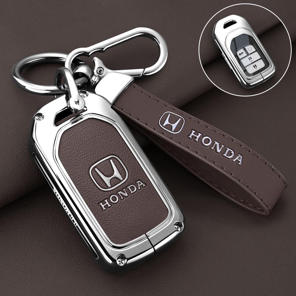 Alloy Leather Car Key Case Fob Cover Shell for Honda 2017 2018 19CRV Pilot Accord Civic Jazz Jade Fit HR-V Freed Accessories