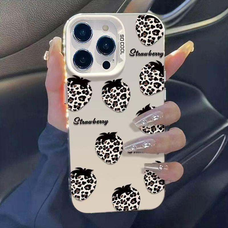 

Sterling Silver Leopard Strawberry Print Shell Case for Apple 17/16/15pro, 14promax13/12 14 Pro білий/леопардовий