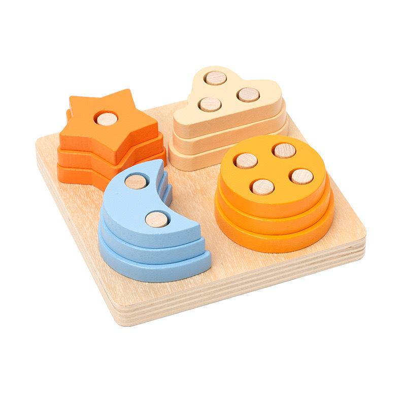 

Children wooden geometric matching cognitive graphics macaron color four sets of columns building block 1-3 years old educational toys