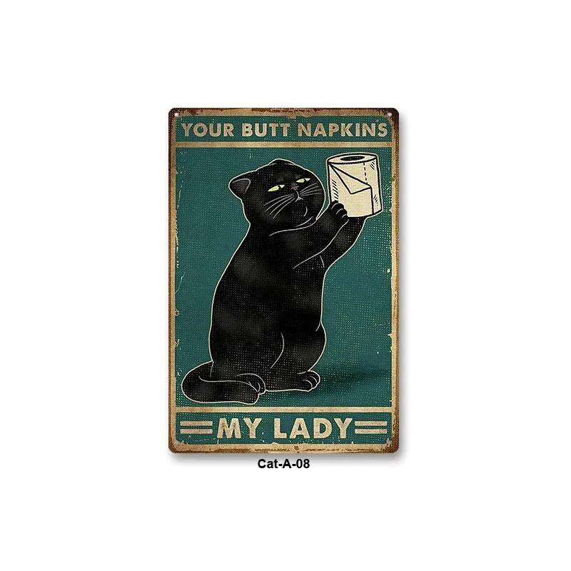 Metal Tin Sign Vintage Anime Animal Black Cat Poster Shabby Wall Plate Signs Crafts Garage Home Decor Plaques Tinplate Painti