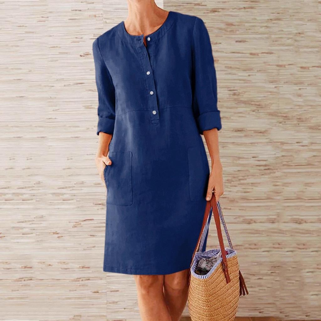 

Women s Casual Button Front Dress with Pockets, Round Neck Short Sleeve Summer Dress 5XL brick червоний колір