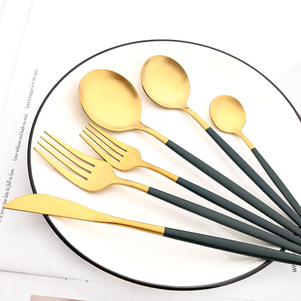 JANKNG 24Pcs Matte Dinnerware Golden Knife Fork Dessert Spoons Flatware Set Stainless Steel Cutlery Set Kitchen Silverware Set