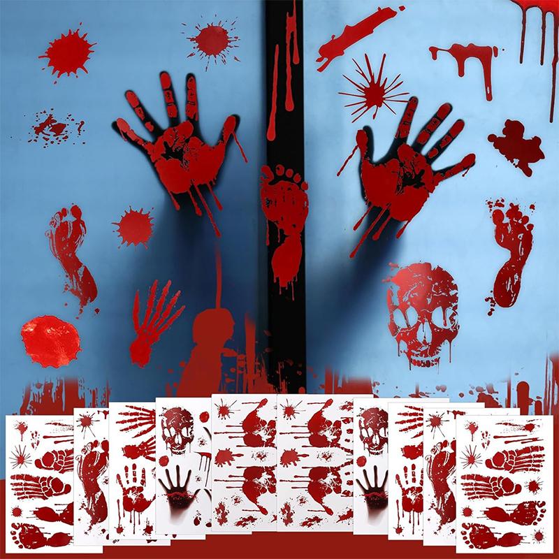 35x50cm Halloween Horror Bloody Handprint Footprint Window Sticker for Window Wall Floor Bathroom Indoor Halloween Party Decor