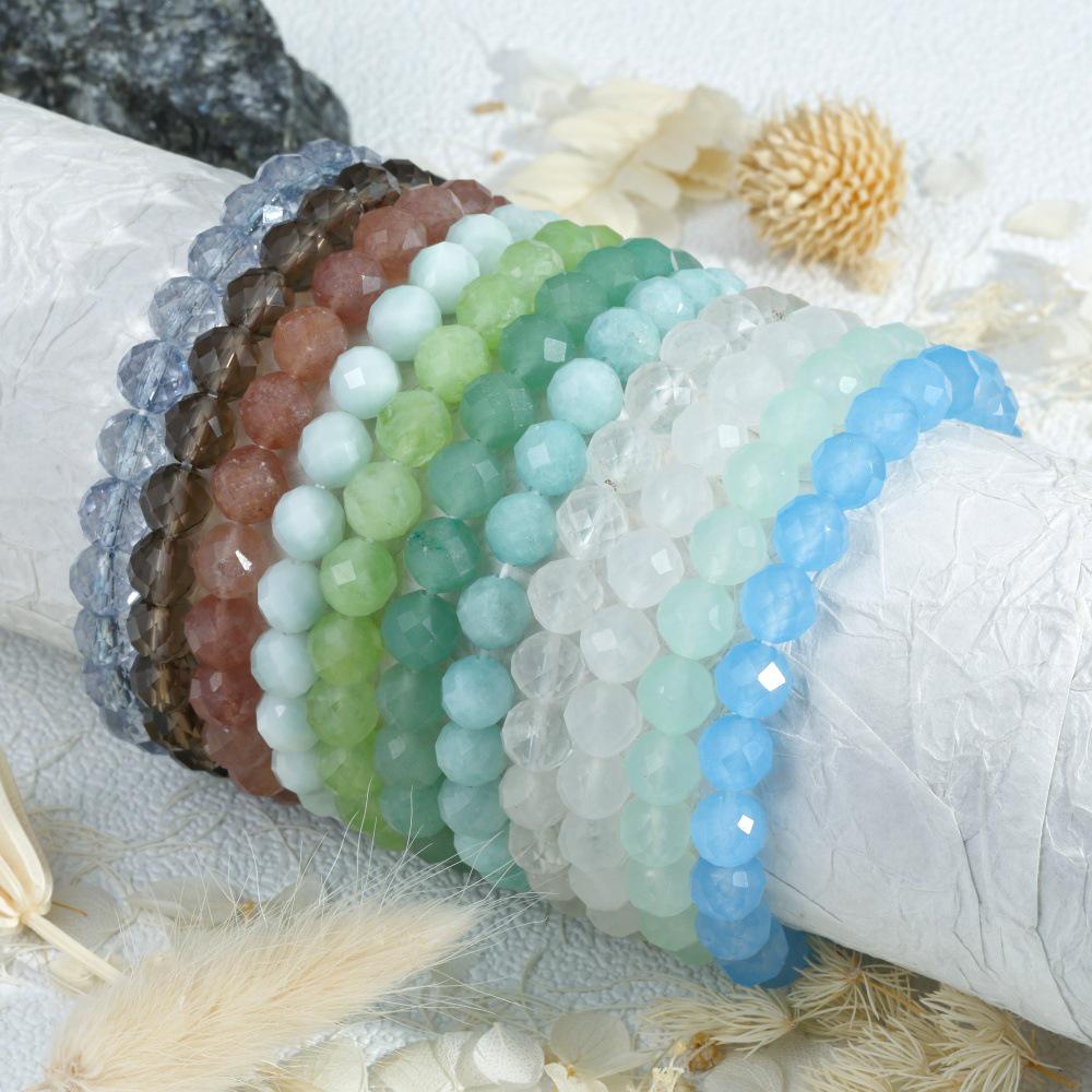 Multi-Color Transparent Crystal Bead Bracelet for Women - Layered French Style Jewelry