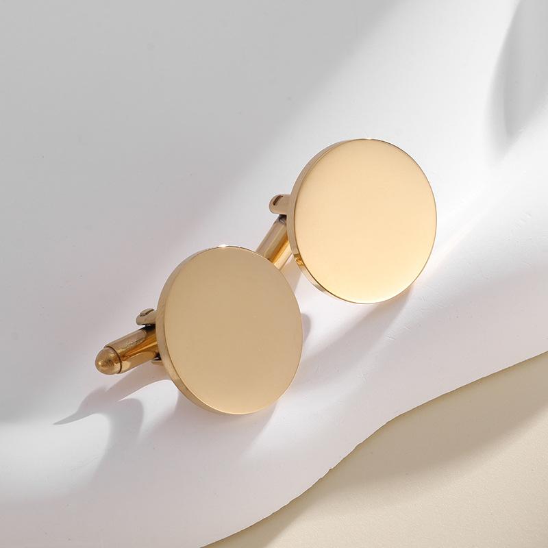 1 Pair Fashionable Stainless Steel Cufflinks Smooth Surface Gold Color Round Cufflinks Man's Suit Accessories