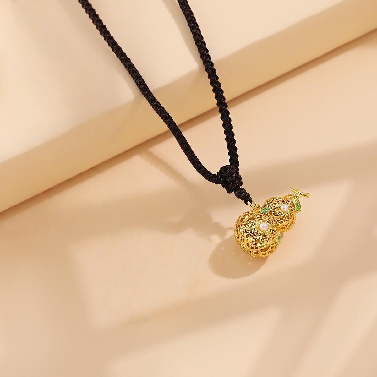 

Enamel Fortune Gourd Pendant Necklace in Gold
