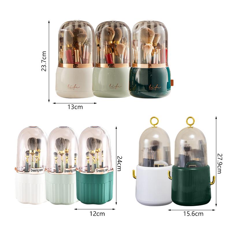 360° Rotating Makeup Brushes Holder Portable Desktop Makeup Organizer Cosmetic Storage Box Make Up Tools Jewelry Container