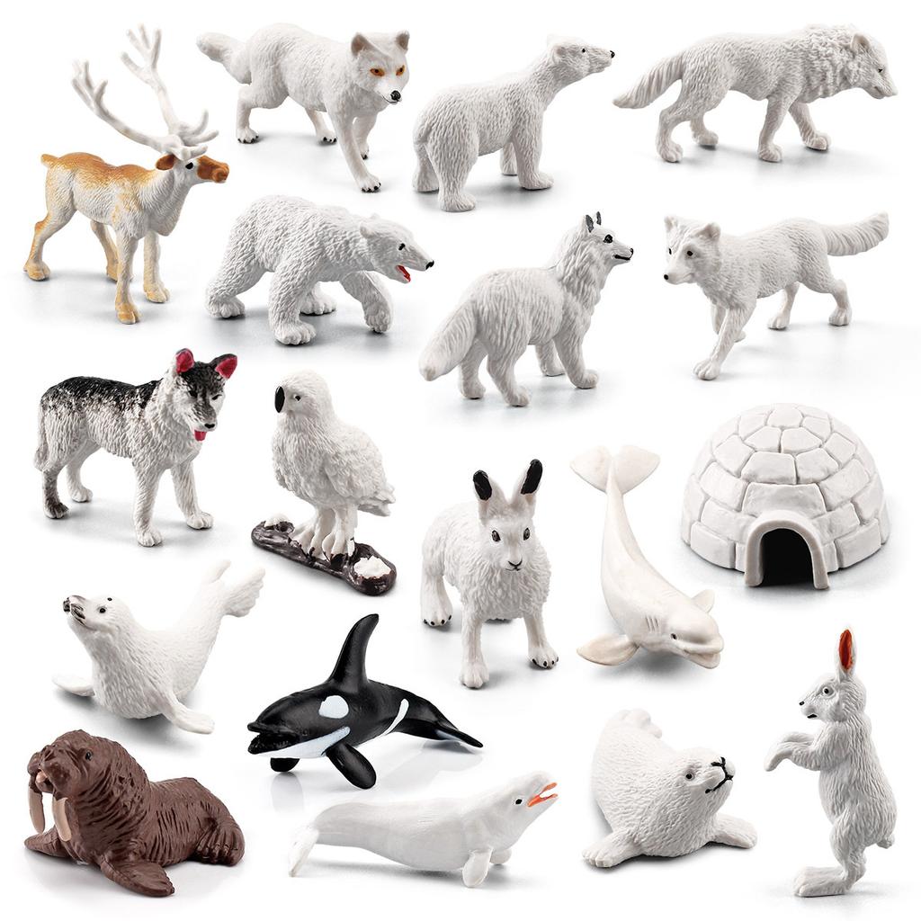 Children'S Simulation Animal Model 18-Piece Mini Igloo Arctic Winter Animal Beluga Husky Ornament Toy