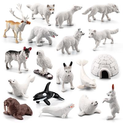 Children'S Simulation Animal Model 18-Piece Mini Igloo Arctic Winter Animal Beluga Husky Ornament Toy