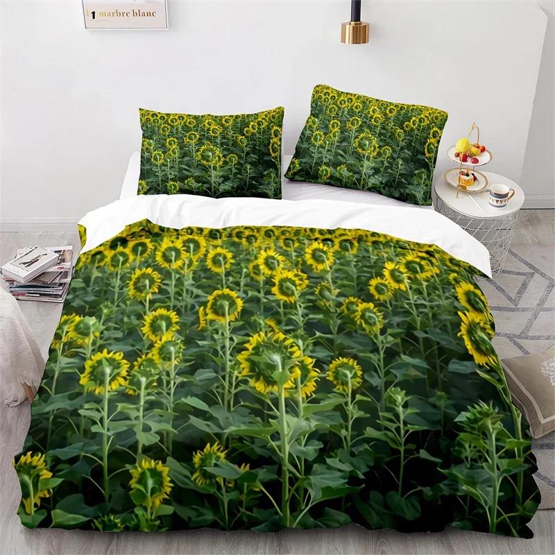 Sunflower Duvet Cover Botanical Floral Leaves Comforter Cover Twin King Size For Girl Women Microfiber Yellow Flower Bedding Set
