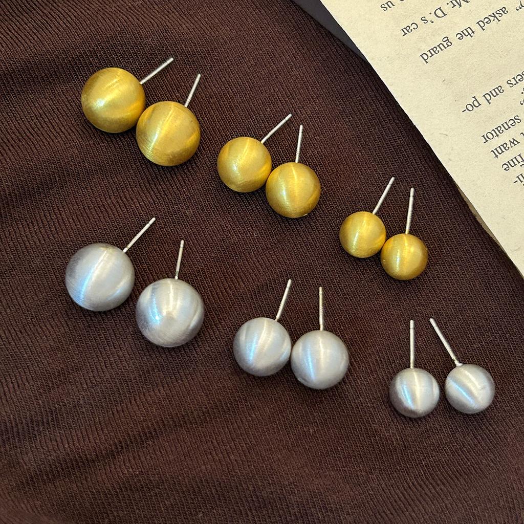 Retro Metal Temperament Earrings Fashion High Sense Matte Brushed Ball Earrings Women